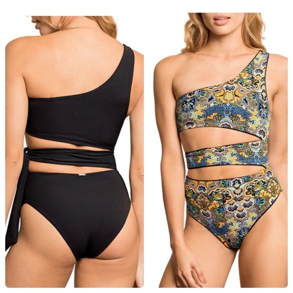 Maaji | Cut Out Side Tie Reversible One Piece Swimsuit Black | XS / S - Picture 1 of 15